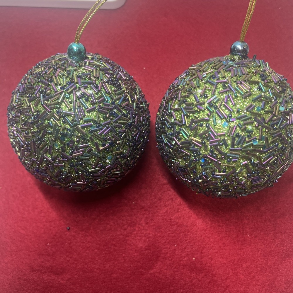 Melrose Rainbow Beaded Ball Ornament (Set of 2) 4"